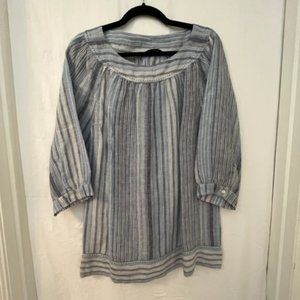 Land's End - 100% Linen - Blue Striped Shirt - Size 10-12